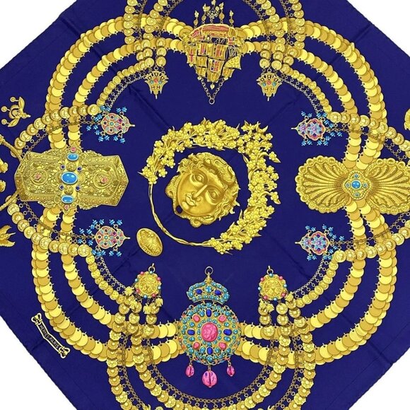 Hermes Accessories - HERMES Carre 90 - Navy Gold Multi Scarf 185-022025